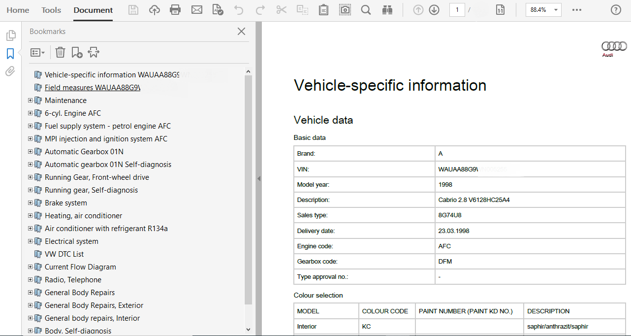 1998 Audi Cabriolet repair manual