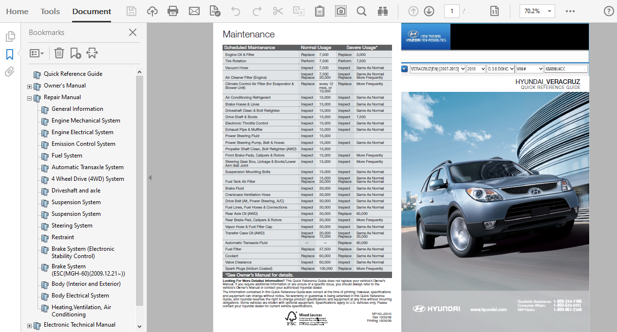 2010 Hyundai Veracruz repair manual