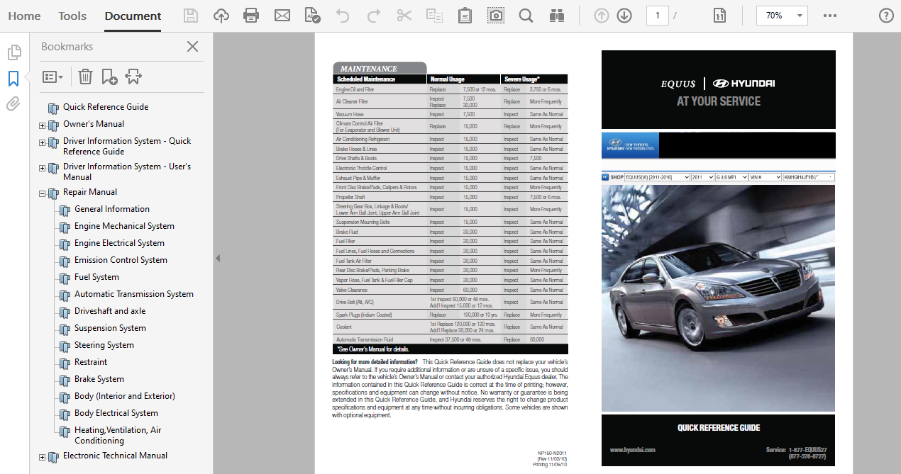 2011 Hyundai Equus repair manual