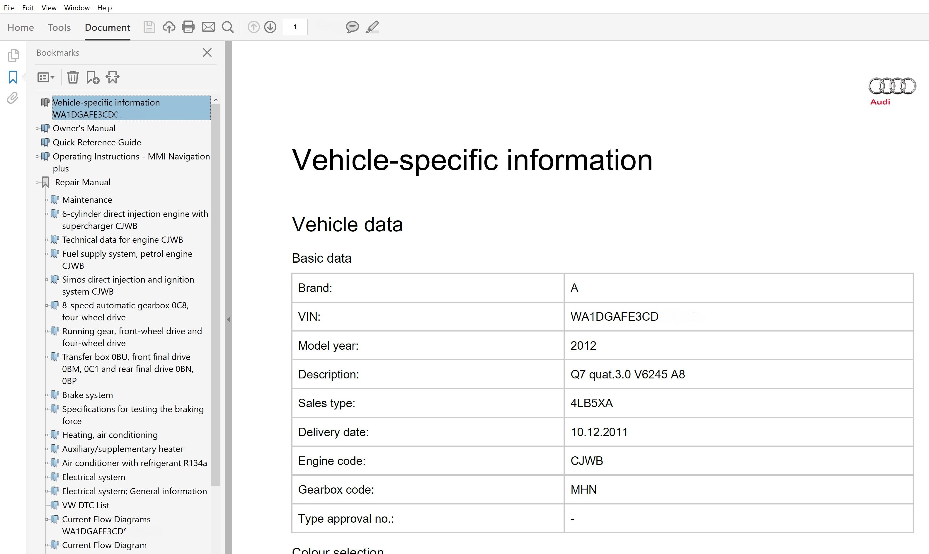 2012 Audi Q7 repair manual