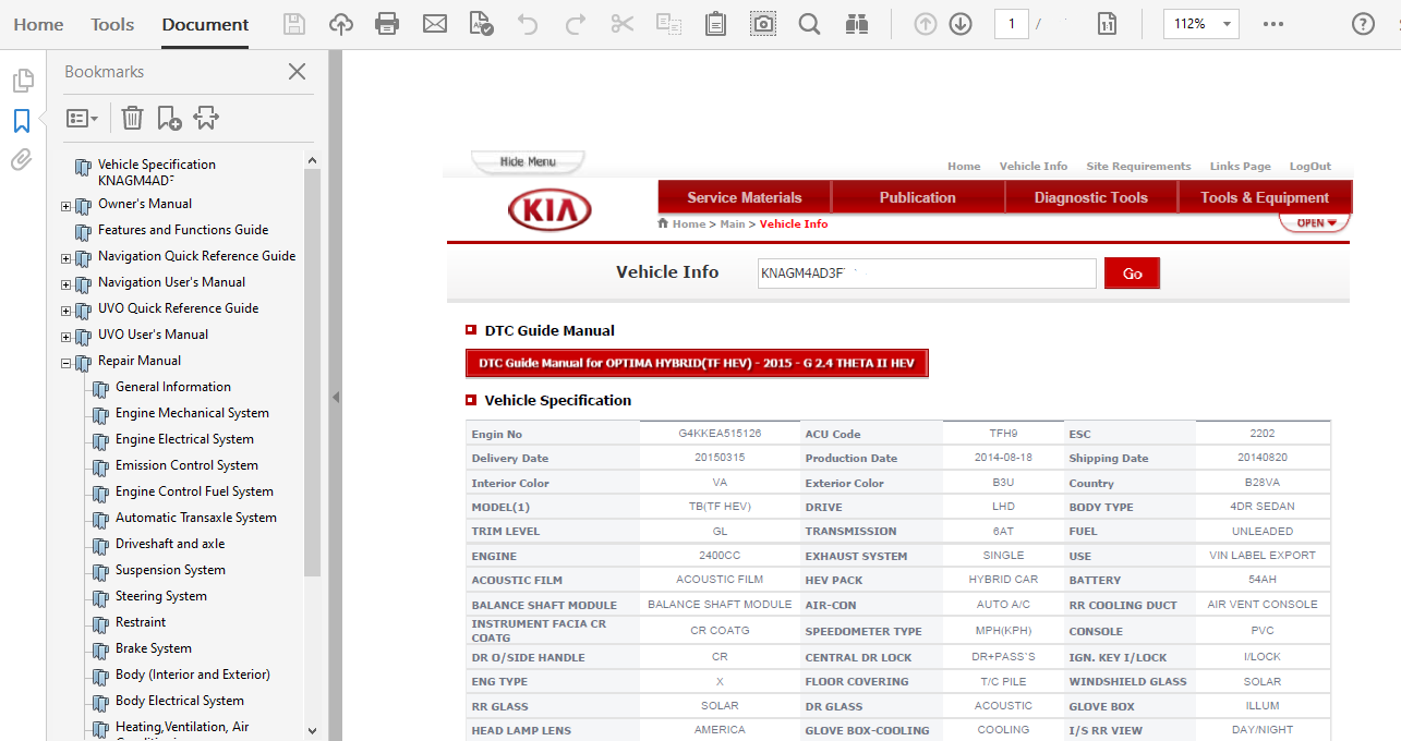 2015 Kia Optima Hybrid repair manual