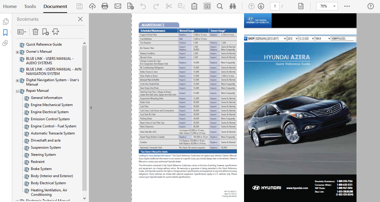 2012 Hyundai Azera repair manual