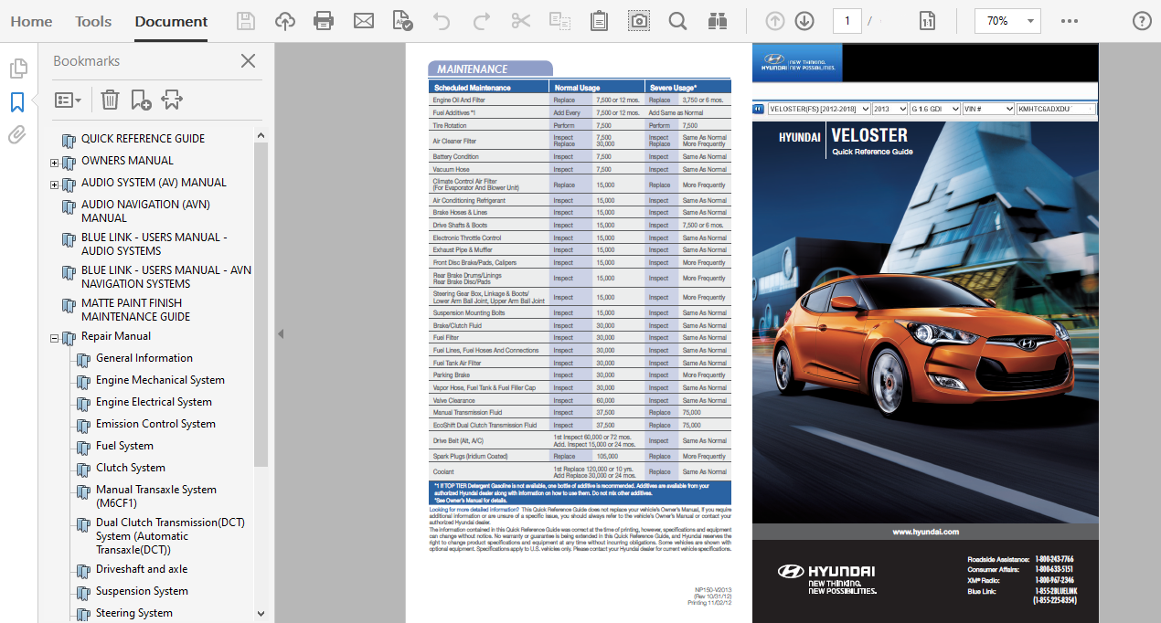 2013 Hyundai Veloster repair manual